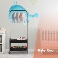 Floor Standing Clothes Rack, Household Clothes Rack with Wheels And 2 Baskets,Multipurpose Organiser Shelf for Bedroom Laundry Rolling cart for Garment Storage and Garment Laundry Use - Random Color. 