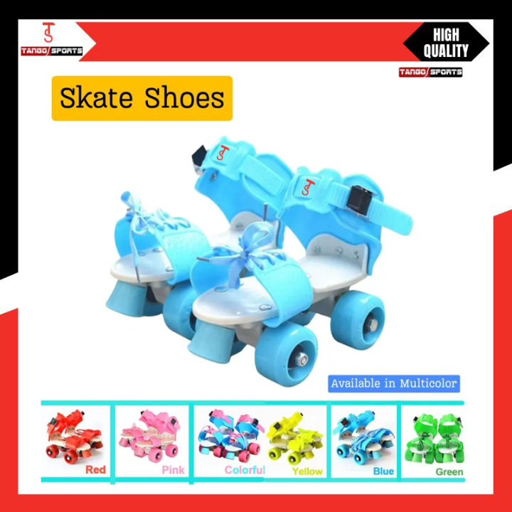 Children Two Lines Roller Skates Double Row 4 Wheel Skating Shoes Adjustable Size 16cm to 22cm - Adjustable Quad Speed Roller Skates Double Row Wheel Shoes multicolor Double Row Wheel Shoes ( NOTE random color will be delivered )