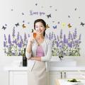 Beautiful Flower Lavender Butterfly Baseboard Decorative Home Wall Sticker Decal. 