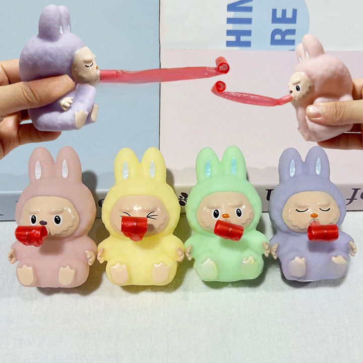 1PC Kawaii Labubu Squeeze Toy Tongue Sticking Cartoon Soft Mochi Props ...