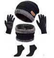 Pack of Two ( cap scarf / Pair of Woolen Gloves ) Winter Beanie Hat Cap Neck Warmer Scarf Set Fleece Lined Skull Cap and Scarf Unisex Hat & Scarf Set Stylish Knit Skull Cap for Men Women Gift. 