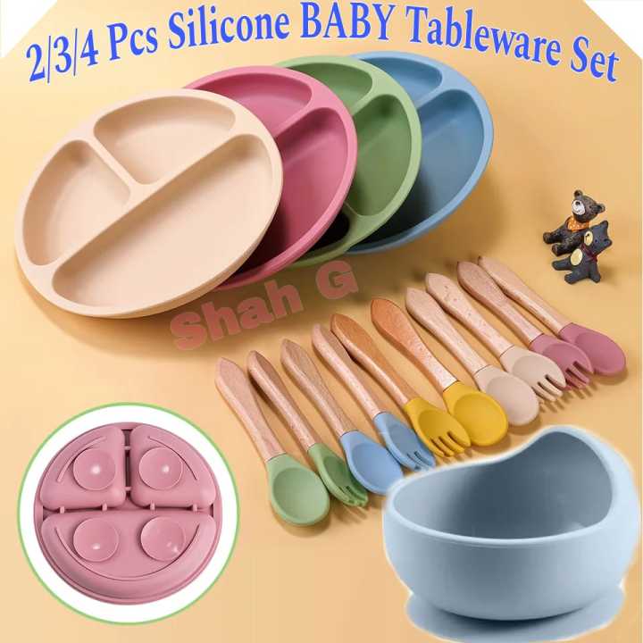 Baby LED Weaning Bundle, Silicone Suction Bowl, Spoons, Bib & Cup, Develops Self Feeding Skills, Dishwasher Safe (Blue