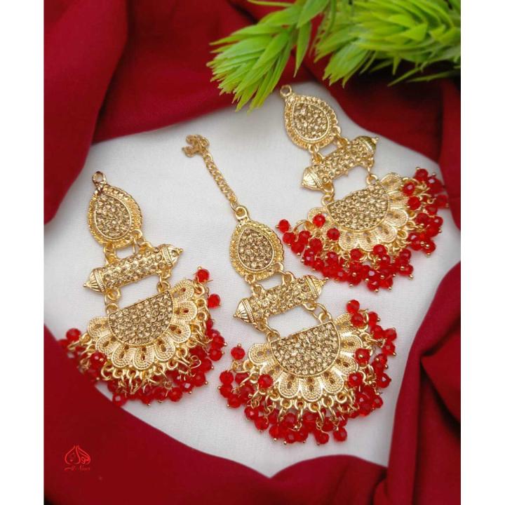 Pakistani Premium New Drop Earrings & Bindia | Teeka Set For Girls / Women ( High Quality Earrings & Bindia | Teeka Set )