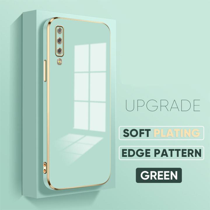 TA for Samsung Galaxy A7 2018 A750 Back Cover + Free Lanyard Colour Luxury 6D Plating Case Side Pattern Soft Silicone Square Phone Cases