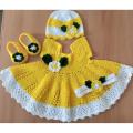 Handmade Crochet Dress Set for baby girls/Crochet Frock for baby girls/Crochet Clothes for Baby Girl/Crochet Woolen Frock/Cap and Shoes/Gloves. 