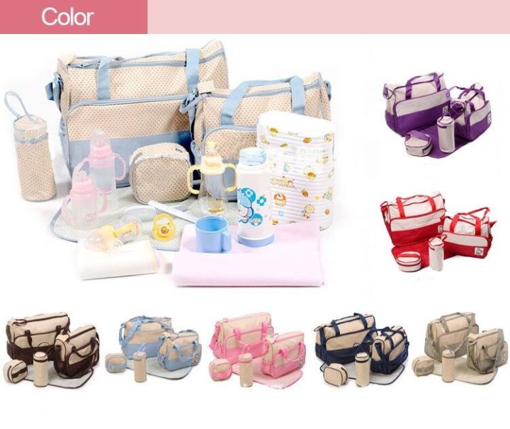 5Pcs%20Baby%20Diaper%20Bag%20Portable%20Multi%20Functional%20Waterproof%20Red%20/%20Diaper%20Baby%20Bag%20Set%205%20Pcs%20-%20Image%205
