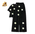 Palazzo Pants and Crop Top Set for Women  Summer High Quality Fabric Casual Short Sleeve Style Multiple Colors Available. 