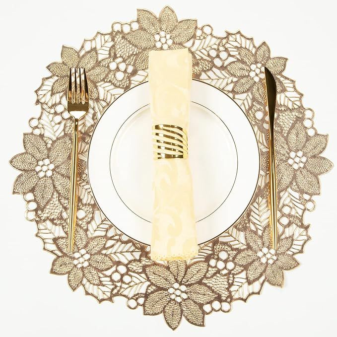 2Pcs / 4Pcs PVC Placemat | Golden Color |Foldable Pads Heat Insulation Solid Color Coaster Cup Hollow Eco-Friendly Placemat Table Mat Kitchen - QS Bedding