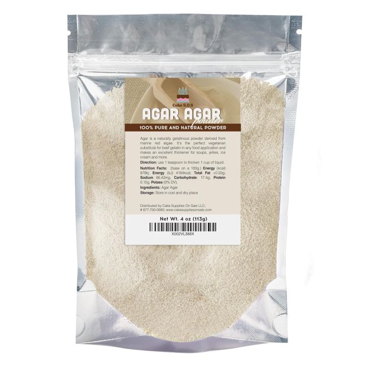 Agar Agar Powder 113gm (ایگر ایگر پاؤڈر) - 100% Natural Vegetable Gelatin Substitute - for Vegan Desserts, Jellies, Custards & Baking - Halal & Gluten-Free
