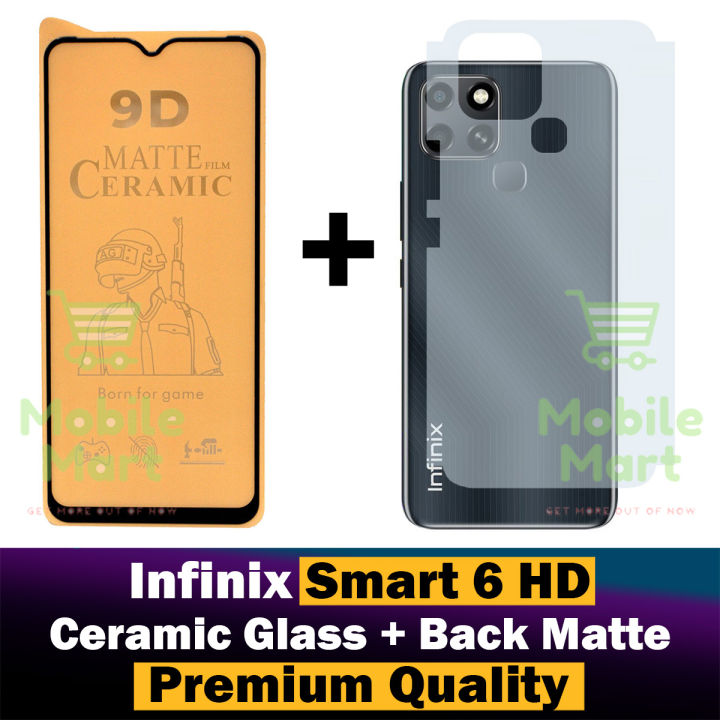 Infinix Smart 6 HD Matte Glass + Carbon Fiber Back Matte Skin - 2-in-1 Combo Deal