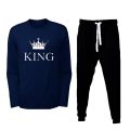 King Printed Full Sleeves T shirt With Matching Trouser Round Neck Tees Casual Cotton Sports Wear Plain Trousers Summer Arrival For Men. 