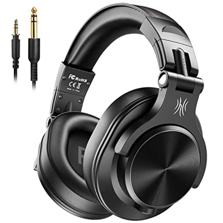 OneOdio A70 Bluetooth Over Ear Headphones with 72H Playtime, Hi-Res Audio, 3.5mm/6.35mm Wired Jack, Soft Memory Earcups for Studio, DJ, Mixing, Computer, Laptop, Tablet, Black
