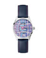 Guess Womens Silver Stainless Steel Case Multi-Color Dial Navy Blue Genuine Leather Band Watch-GW0480L1. 