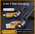 65W Fast Charging 4-in-1 Multi Charging Cable – USB to Type-C, Micro USB & Lightning – Nylon Braided Heavy Duty Data Cable (Gold/Black) For iPhone & Android.. 