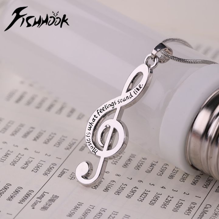 Fishhook Music Necklace Treble Clef Note Chain Musical Symbol Staff Notation Gift For Woman Man Kid Silver Color Pendant Jewelry