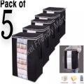 PACK OF 5  STORAGE BAG BLACK  HEAVY GSsM WARDROBE ORGANIZER WATERPROOF  space saving boxes bags  PFM _ WITH MONEY BACK WARRANTY. 