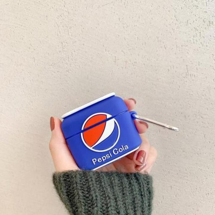 Airpods_Pro Case Soft Silicone Blue Pepsi Cover with Bag Hook Clip Keychain for Airpods_Pro EarPhones Drink Can Shaped Protective Cool Fun Cute Lovely Special Girls Men Guys