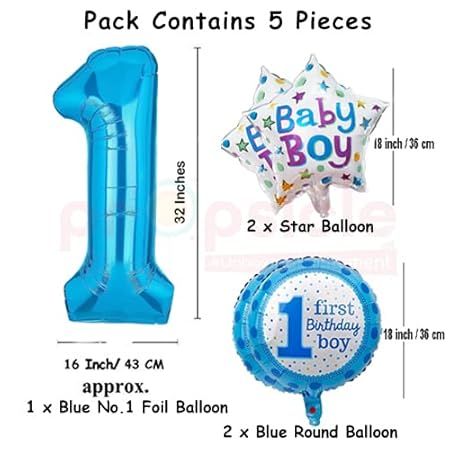 1st Birthday Foil Balloons For Baby Girl or Baby Boy Birthdays ...
