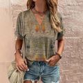 Vintage V-Neck Women's T-Shirt Summer Short Sleeve Tee Casual Haruku Stripe Print T Shirt for Women Streetwear Pullover Tops. 