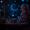 1Set EID Mubarak Blue Light Luminous Wall Sticker Ramadan Star Moon Glow Decoration Islamic Muslim Festival Children Room Decor. 