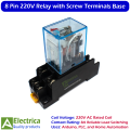 8Pin or 14Pin 12V DC / 220V AC Coil Power Relay with Screw Terminal Base, LY2 & LY4 General Purpose Relay by Electrica. 