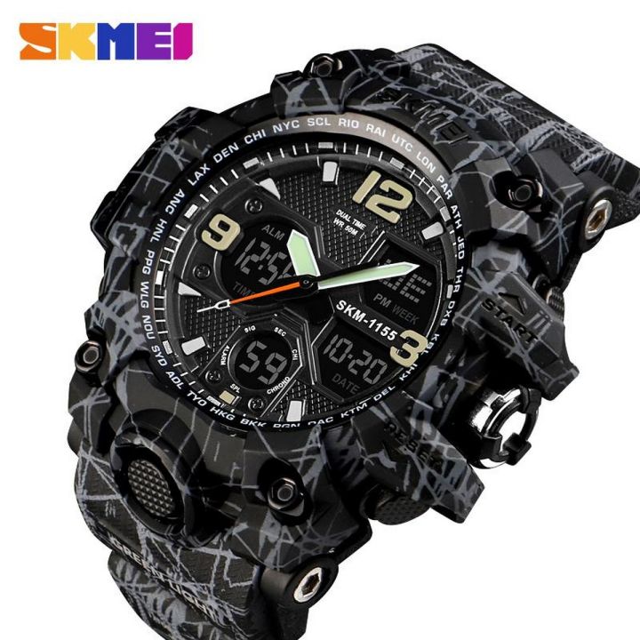 SKMEI Sport Digital Chronograph Dual Display Alarm 50M Waterproof EL Light Watch For Men 1155B