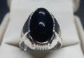 Mens Natural Unheated Untreated Black Onyx Ring Sterling Silver 925 Agate Ring Mens Aqeeq Ring Shifat al Abad Ring Black Carnelian Ring For Men Chandi Ring Original Gemstone Ring. 