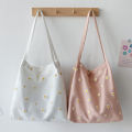 【Spot Cotton bag Mesh Daisy Double Layer Canvas Shoulder Bag Korean Ins Lace Small Square Bag Plain Temperament Canvas Tote Bag. 