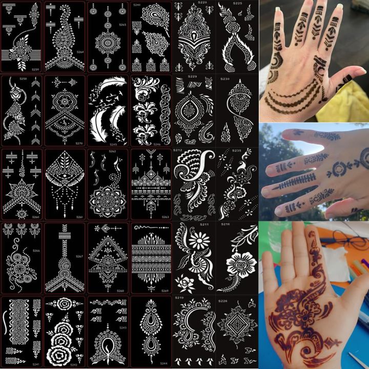 6 Beautiful Sheets Arabic Bridal Mehndi Design Hands Henna Mehandi Stencils Stickers-9