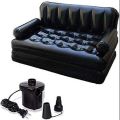 5 in 1 Inflatable Three Seater Queen Size Sofa Cum Bed Air Folding Bed Couch Blow up Mattress with Electronic Pump Portable Sofa (188x152x64 cm, Black) (Inflatable Sofa) (A1). 