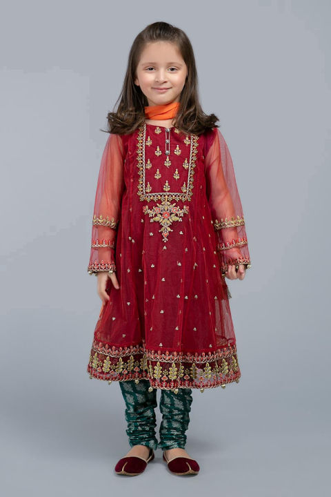 3Pcs Unstitched Fancy Wedding/Party Wear Little Girl Dress in