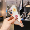 Hontinga for OPPO A15 A15S Back Cover（Free Lanyard）Luxury 6D Plating Falling Flower Side Pattern Case Soft Silicone Square Mobile Cover. 