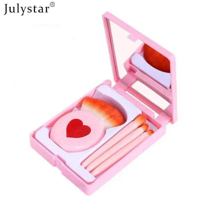 Julystar 4pcs Mini Loose Powder Brushes Set with Mirror