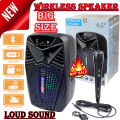 Original Bluetooth Wireless Speaker / Support USB - SD Card / FM Radio / USB Charging / 6.5" inch Drive Size / Very Loud & Clear Sound System Loudspeaker / Big MP3 Player / High Quality Stereo Bass Rechargeable Speakers With Mic. 