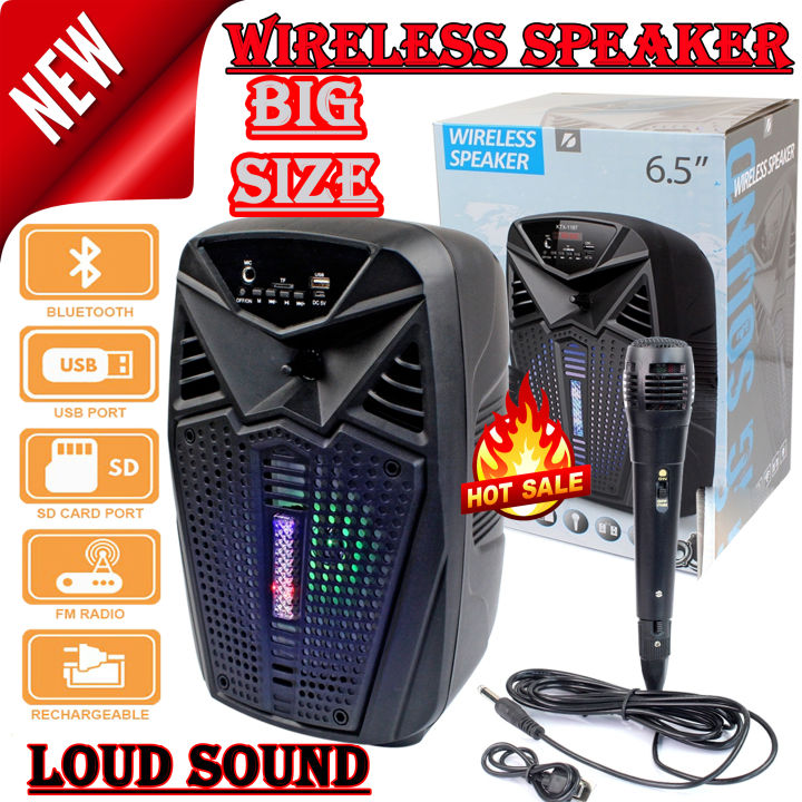 Original Bluetooth Wireless Speaker / Support USB - SD Card / FM Radio / USB Charging / 6.5" inch Drive Size / Very Loud & Clear Sound System Loudspeaker / Big MP3 Player / High Quality Stereo Bass Rechargeable Speakers With Mic