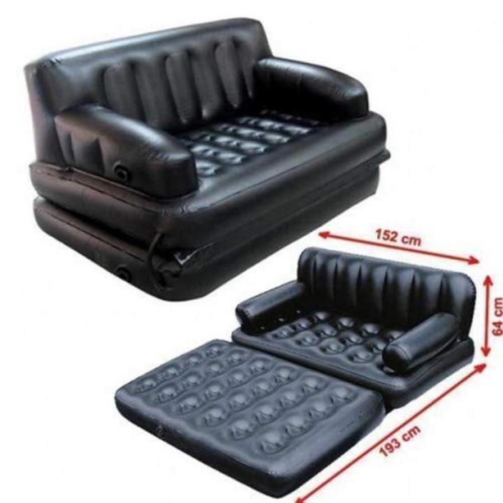 5 in 1 Inflatable Three Seater Queen Size Sofa Cum Bed Air Folding Bed Couch Blow up Mattress with Electronic Pump Portable Sofa (188x152x64 cm, Black) (Inflatable Sofa) (A1)