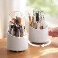 360° Rotating Makeup Brush Storage Box Portable Desktop Cosmetic Organizer,7 Slots Transparent Makeup Brush Box Dust Free Makeup Brush Organizer for Display Stand Bedroom Dresser Bathroom Counter Top.. 
