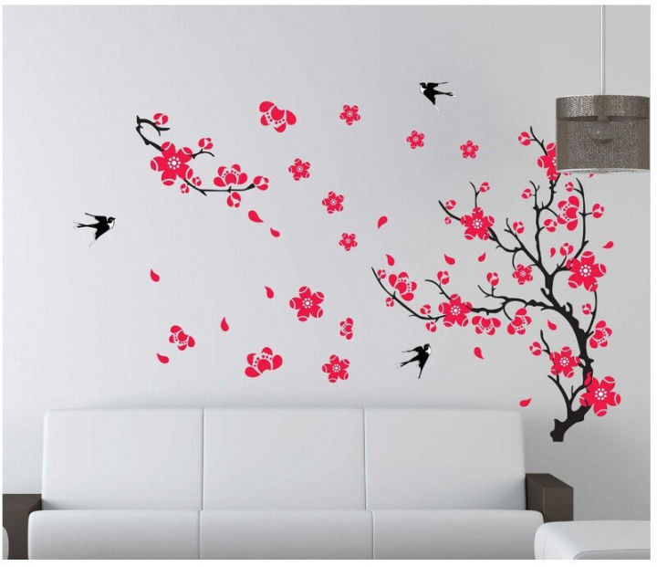 Blossom Birds Wall Sticker Mural  Wall Art Decal  DIY Pastoral Style Wall Decals for Living Room and Bedroom TV Background