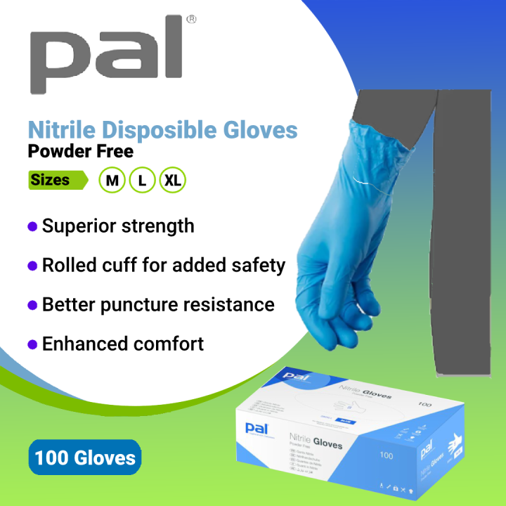 Pal Nitrile Disposable Gloves (Powder Free) - Blue - 100 Gloves
