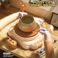 Cute Funny Cat Style DIY Ceramic Machine Craft Art Craft Electric Pottery Set Kids Painting Handmade Art Mini Pottery Wheel  with USB POWERD Toy Kit for girlS. 