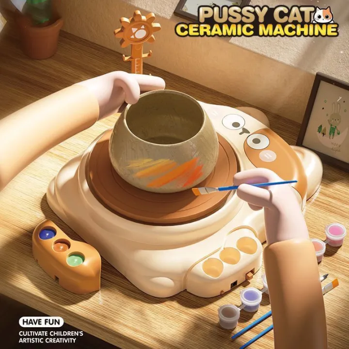 Cute%20Funny%20Cat%20Style%20DIY%20Ceramic%20Machine%20Craft%20Art%20Craft%20Electric%20Pottery%20Set%20Kids%20Painting%20Handmade%20Art%20Mini%20Pottery%20Wheel%20%20with%20USB%20POWERD%20Toy%20Kit%20for%20girlS%20-%20Image%203