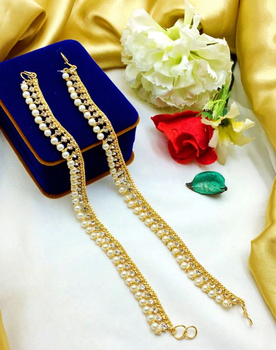 Pack of 2 Artificial Anklet Manjoos Simple Style Beautyfull Look Long Lasting Polish For Beautyfull Girls Antic Golden.