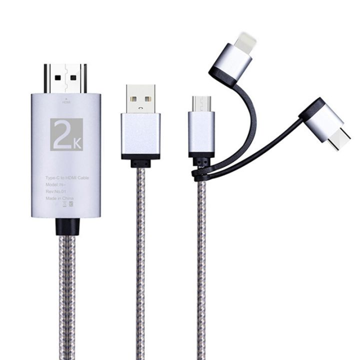 Micro-USB TYPE C to HDMI 3 in 1 2K HDTV TV Connector USB Adapter Cable for Monitor iPhone iPad Android Smartphone