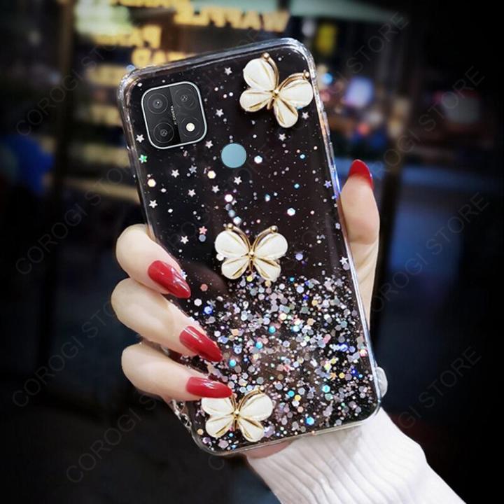 For OPPO A15 OPPO A15s Cover Fashion 3D Diamond Butterfly Shiny