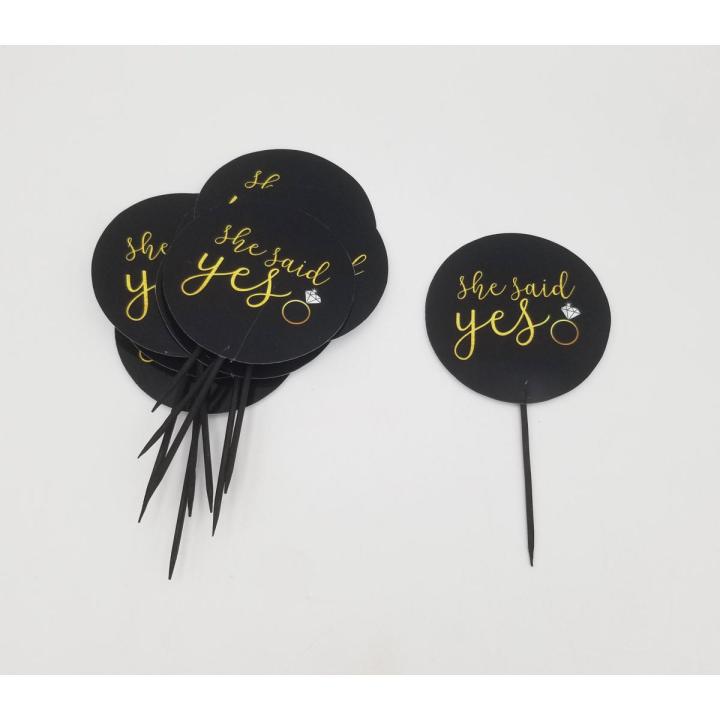 SHE SAID YES CUPCAKE TOPPER - PACK OF 10 CUPCAKE TOPPERS