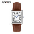 Sanda Rectangular Wrist Watches for Women Men Watches Luxury Brand Leather Quartz Clock zegarek damski 1108. 