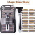3 Layers Shaving Machine Safety Razor Blades Manual Shaving Face Care Beard Hair Remover. 