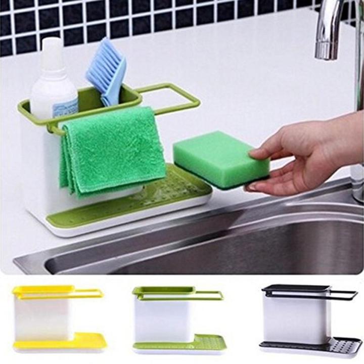 Kitchen Sink Organizer 3 in 1 Stand Sink Draining Holder Towel Rack Storage Box (for Dishwasher Liquid, Brush, Cloth, Soap, Sponge