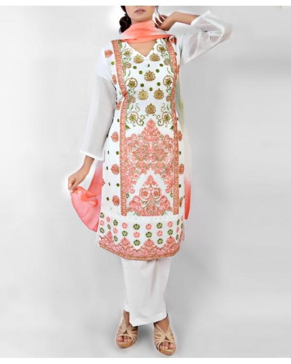 White With Multicolor Embroidered Ladies Suit Emo-29611