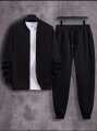 Manfinity Men's Zippered Warm Lined Sweatshirt and Trouser Two Pieces Set. 